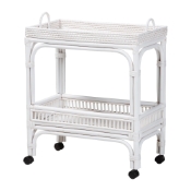 bali & pari Lombok Natural Rattan Wine Cart - Handwoven Wicker 2-Tier Mobile Bar Cart with Raised Tray Top Kitchen or Lounge, White